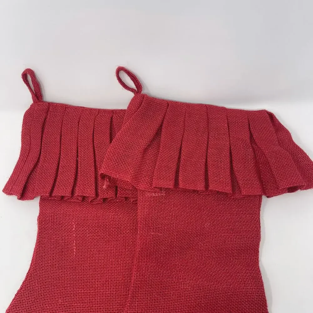 Storehouse Red Set of 2 Pleated Burlap Stockings Holiday Christmas Textured